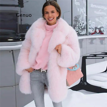 Luxury Pink Faux Fur Coat Women Winter Jacket