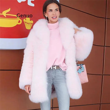 Luxury Pink Faux Fur Coat Women Winter Jacket