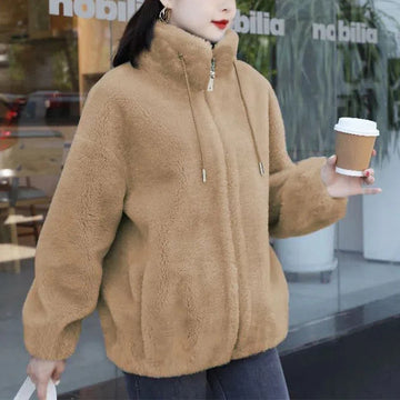 Winter Stand Collar Velvet Faux Fur Coat Women
