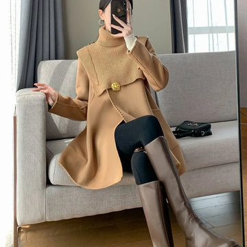 High-End Woolen Cape Coat: Hepburn Style Mid-Length Overcoat