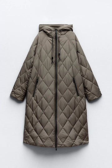 Women's Quilted Hooded Puffer Jacket: New Long Loose Version