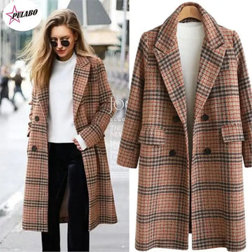 Winter Plaid Peacoat: Oversize Chic for Women