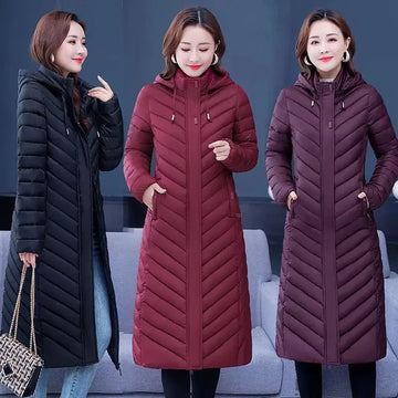 Middle-aged Women's Winter Long Hooded Parka Coat